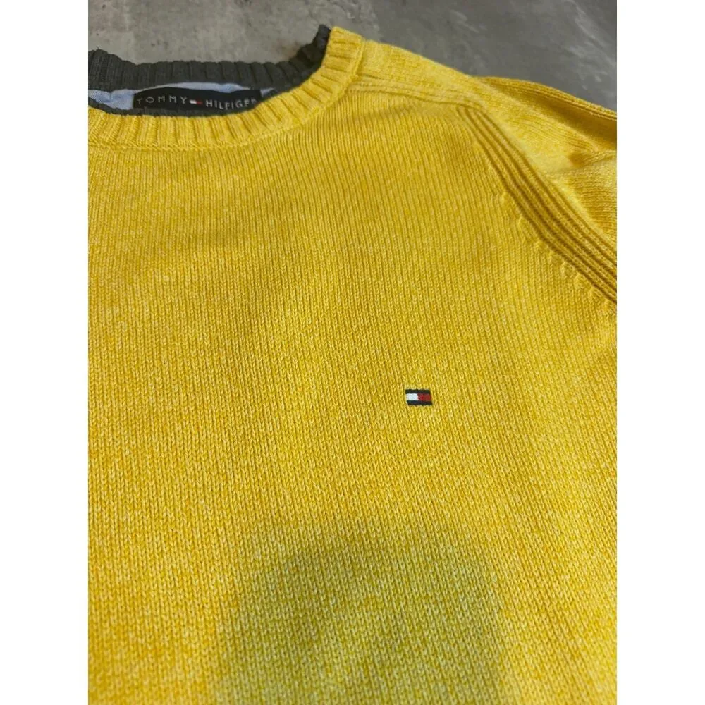 Tommy Hilfiger Yellow Crewneck Sweater Mens Size L 100% Cotton